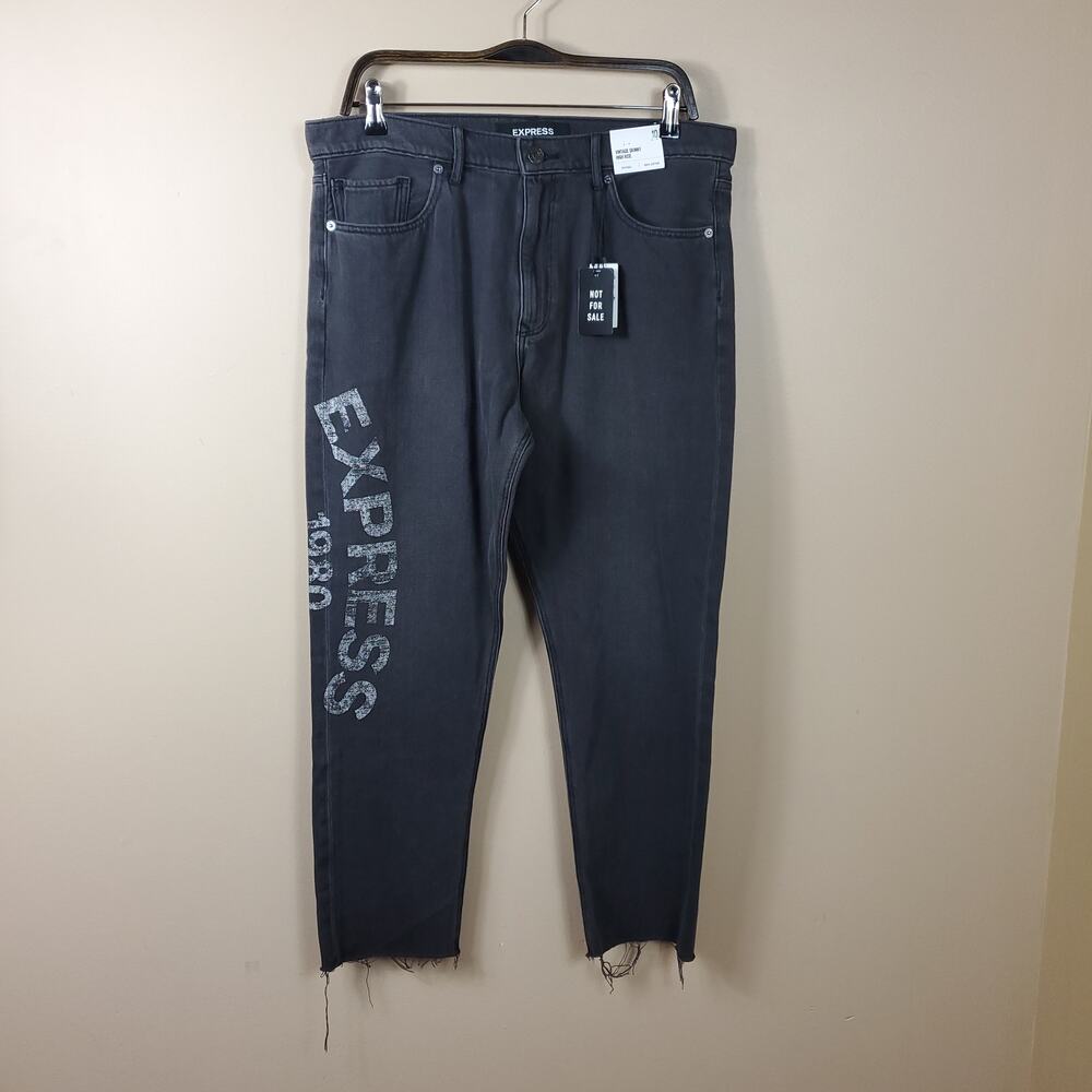Express High Waisted Graphic Original Vintage Skinny Jeans in Gray Size 10